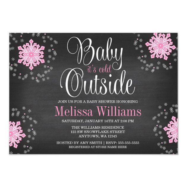 Baby It's Cold Outside Pink Snowflakes Baby Shower Invitation