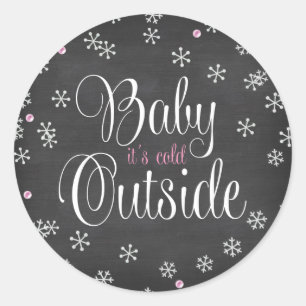 Baby It's Cold Outside Pink Snowflakes Baby Shower Classic Round Sticker