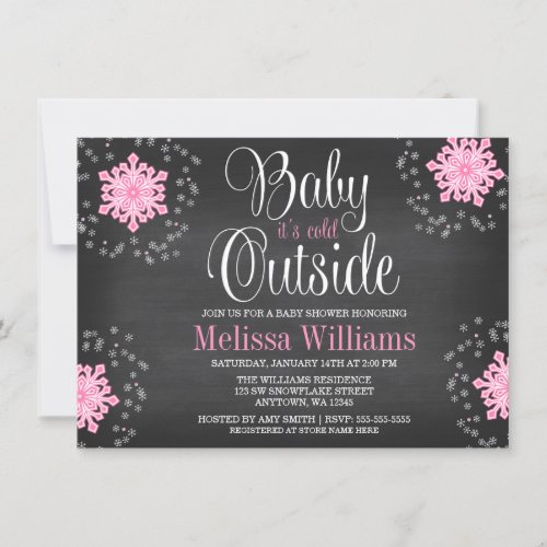 Baby Its Cold Outside Pink Snowflakes Baby Shower Invitation