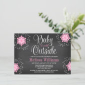 Baby It's Cold Outside Pink Snowflakes Baby Shower Invitation (Standing Front)