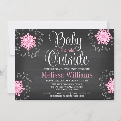 Baby Its Cold Outside Pink Snowflakes Baby Shower Invitation