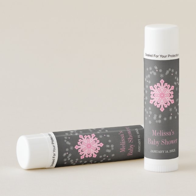Baby It's Cold Outside Pink Snowflakes Baby Shower Lip Balm (Front)