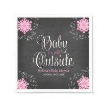 Baby It's Cold Outside Pink Snowflakes Baby Shower Napkins