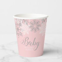 Baby its Cold Outside Pink Snowflakes Baby Shower Paper Cups