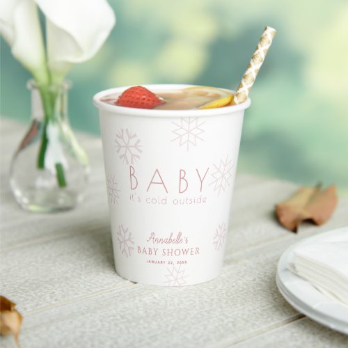 Baby Its Cold Outside Pink Snowflakes Baby Shower Paper Cups