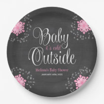 Baby It's Cold Outside Pink Snowflakes Baby Shower Paper Plates