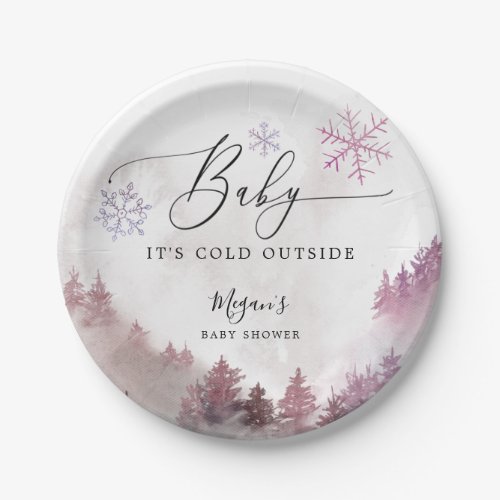 Baby Its Cold Outside Pink Snowflakes Shower Paper Plates