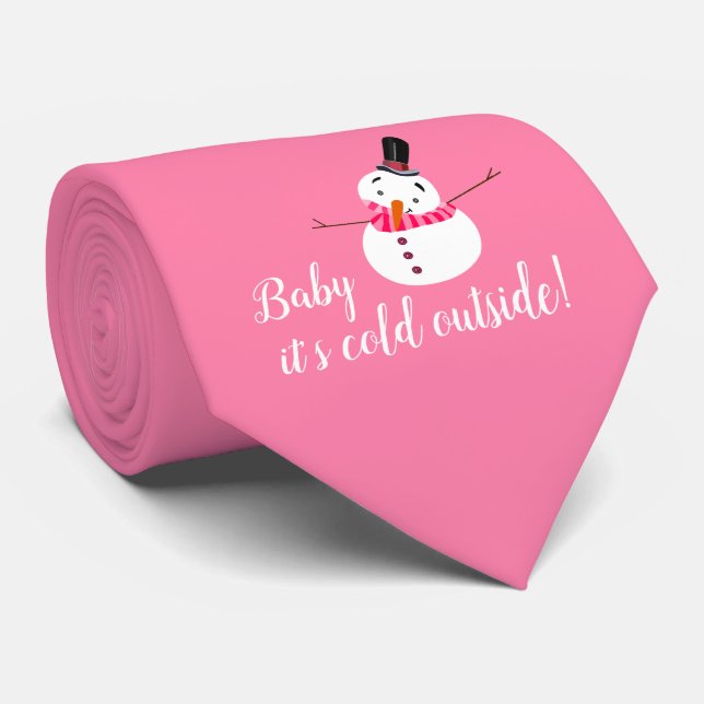 Baby It's Cold Outside, Pink Snowman Neck Tie (Rolled)