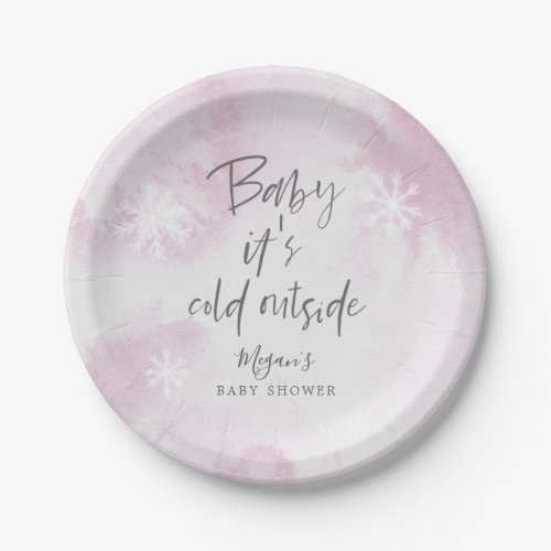 Baby Its Cold Outside Pink Watercolor Shower Paper Plates