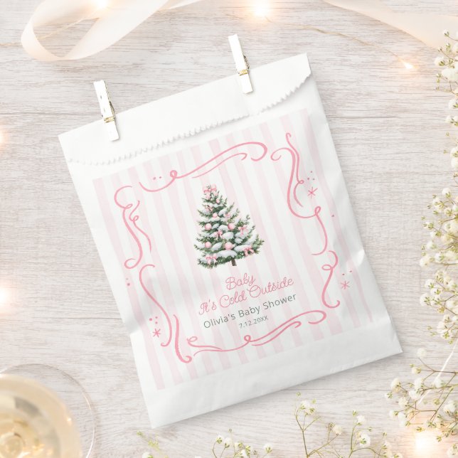 Baby It's Cold Outside Pink Winter Baby Shower Favor Bag (Clipped)