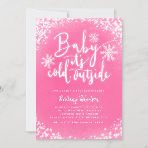 Baby Its Cold Outside Pink Winter Baby Shower Invitation