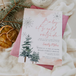 Baby It's Cold Outside Pink Winter Baby Shower Invitation