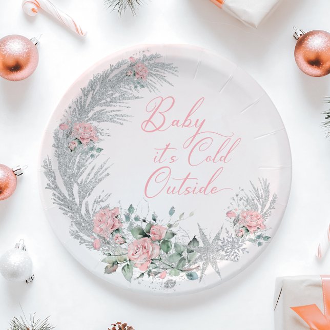Baby its cold outside Pink Winter  Paper Plates (Creator Uploaded)