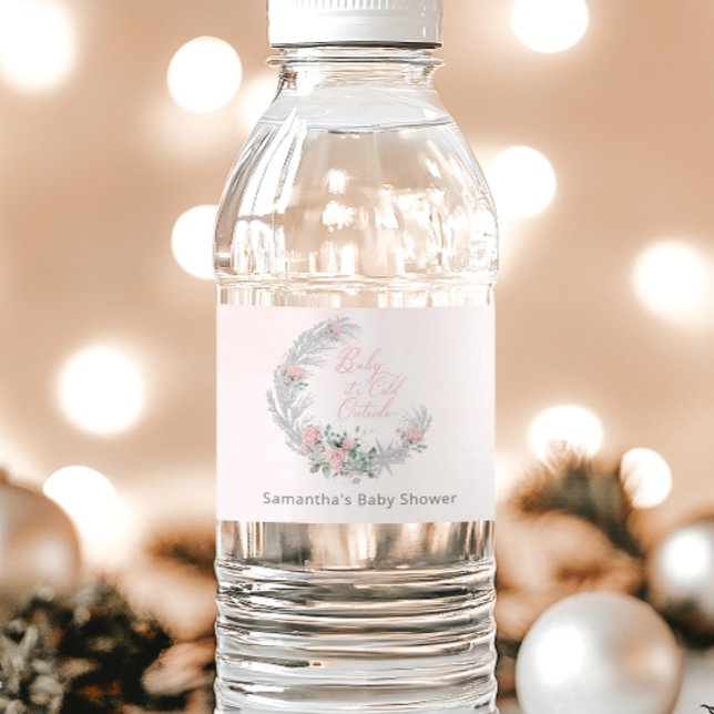Baby its cold outside Pink Winter  Water Bottle Label (Creator Uploaded)