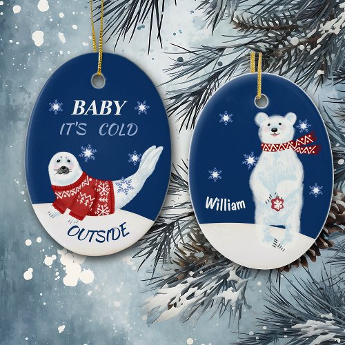 Baby Its Cold Outside Polar Animals Ceramic Ornament
