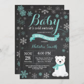 Baby Its Cold Outside Polar Bear Aqua Baby Shower Invitation (Front/Back)
