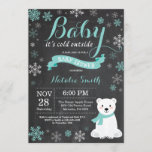 Baby Its Cold Outside Polar Bear Aqua Baby Shower Invitation<br><div class="desc">Baby Its Cold Outside Polar Bear Winter Baby Shower Invitation. Boy or Girl Baby Shower Invitation. Winter Holiday Baby Shower Invite. Aqua and White Snowflakes. Snowman and Chalkboard Background. For further customization,  please click the "Customize it" button and use our design tool to modify this template.</div>