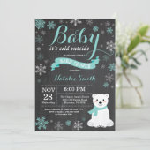 Baby Its Cold Outside Polar Bear Aqua Baby Shower Invitation (Standing Front)
