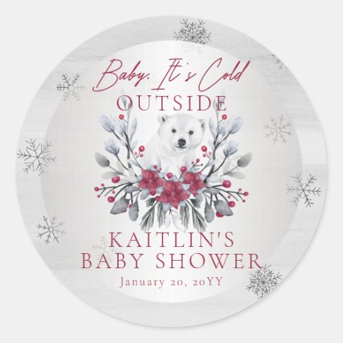 Baby Its Cold Outside Polar Bear Baby Shower Clas Classic Round Sticker