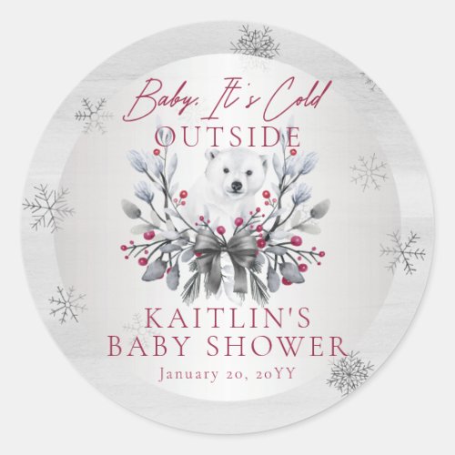 Baby Its Cold Outside Polar Bear Baby Shower Classic Round Sticker
