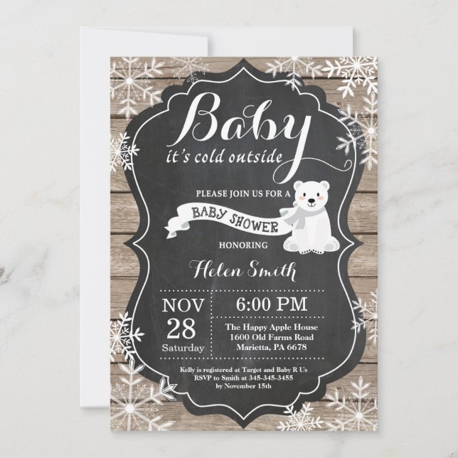 Baby its Cold Outside Polar Bear Baby Shower Invitation (Front)