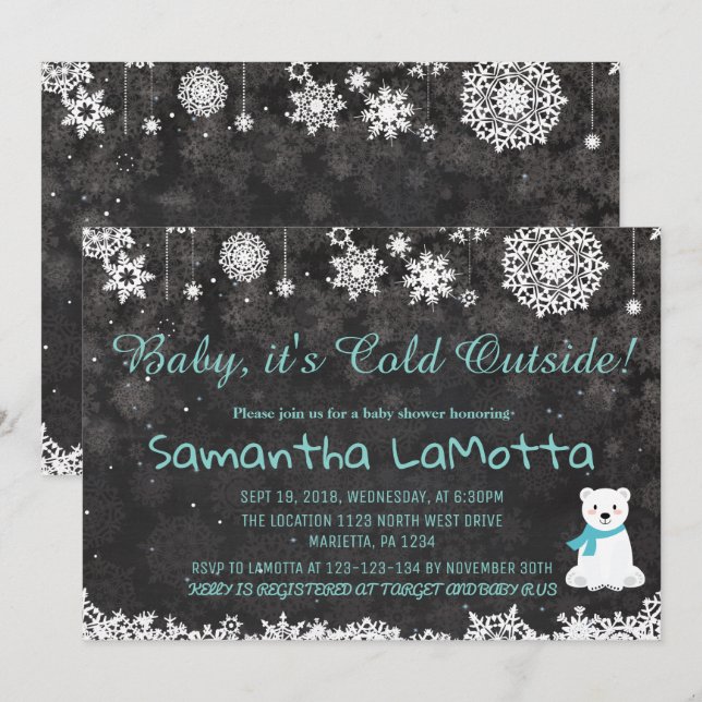 Baby Its Cold Outside polar bear Baby Shower Invitation (Front/Back)