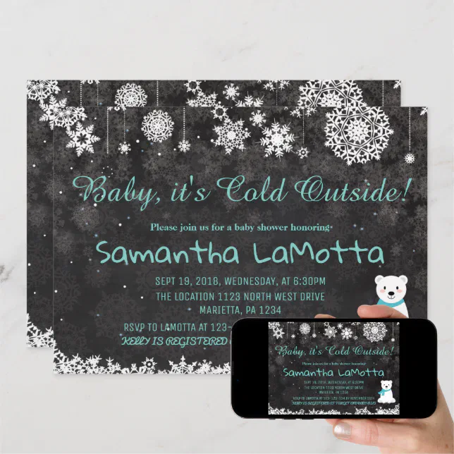 Baby Its Cold Outside polar bear Baby Shower Invitation | Zazzle