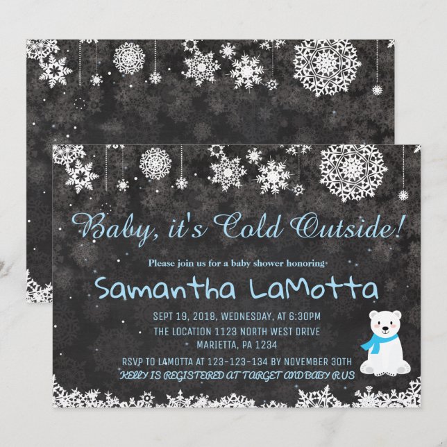 Baby Its Cold Outside polar bear Baby Shower Invitation (Front/Back)