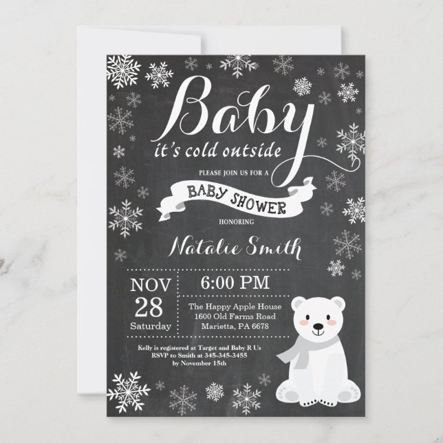 Baby Its Cold Outside Polar Bear Baby Shower Invitation (Front)