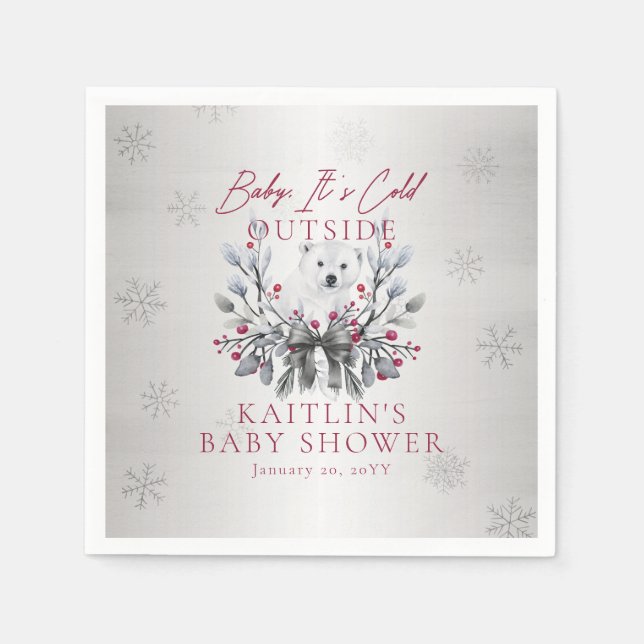Baby It's Cold Outside Polar Bear Baby Shower Napkins (Front)