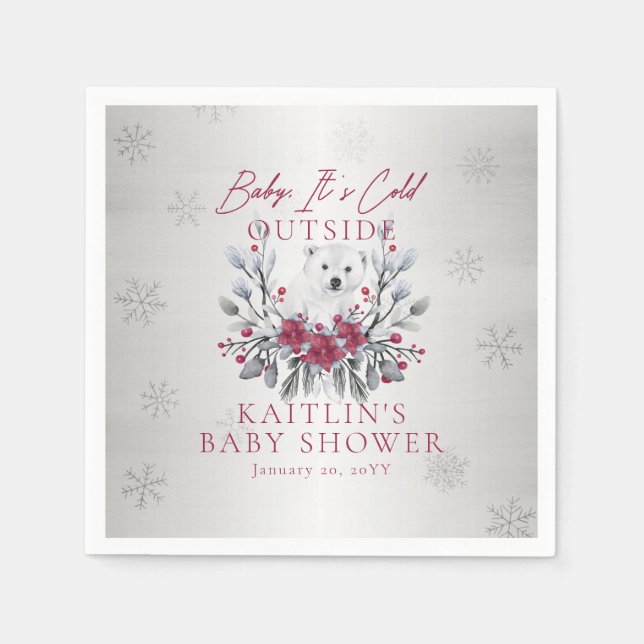 Baby It's Cold Outside Polar Bear Baby Shower Napkins (Front)