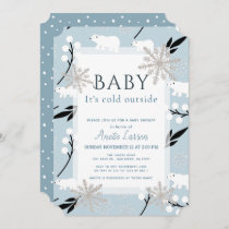 Baby Its Cold Outside Polar Bear Blue Baby Shower Invitation