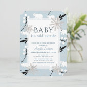 Baby Its Cold Outside Polar Bear Blue Baby Shower Invitation (Standing Front)