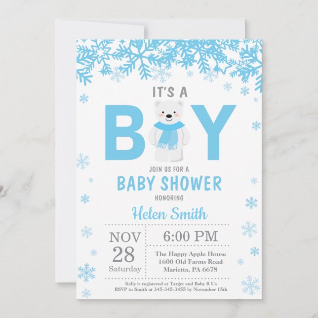 Baby its Cold Outside Polar Bear Boy Baby Shower Invitation (Front)