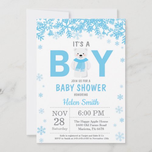 Baby its Cold Outside Polar Bear Boy Baby Shower Invitation