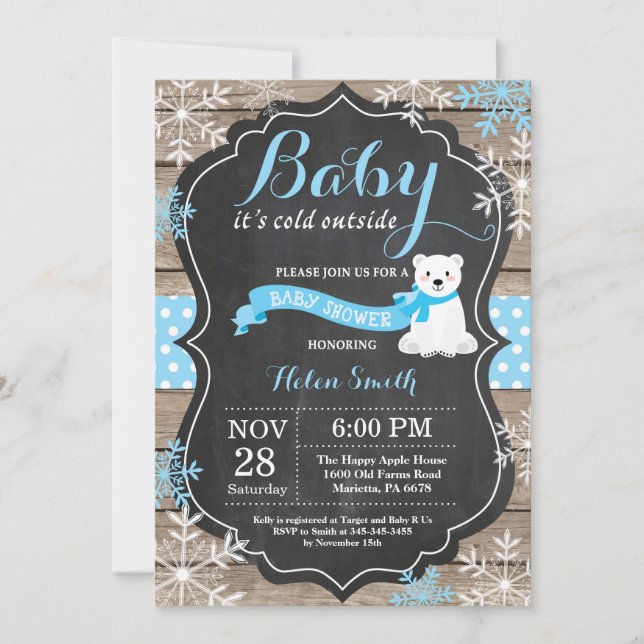 Baby its Cold Outside Polar Bear Boy Baby Shower Invitation (Front)