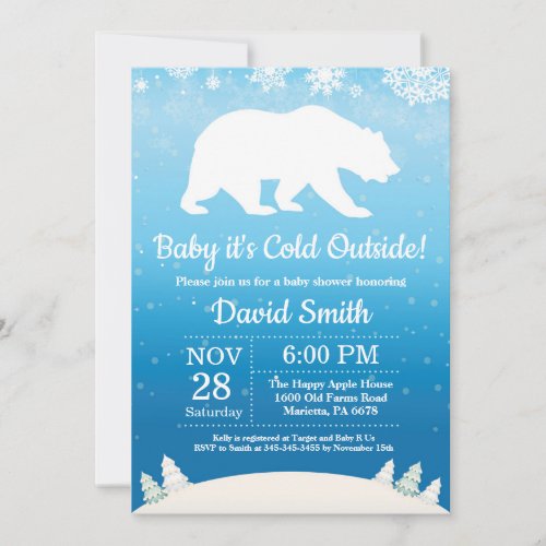 Baby its Cold Outside Polar Bear Boy Baby Shower Invitation