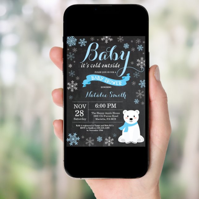 Baby Its Cold Outside Polar Bear Boy Baby Shower Invitation (Front Digital)