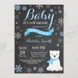 Baby Its Cold Outside Polar Bear Boy Baby Shower Invitation<br><div class="desc">Baby Its Cold Outside Polar Bear Winter Boy Baby Shower Invitation. Boy Baby Shower Invitation. Winter Holiday Baby Shower Invite. Blue and White Snowflakes. Snowman and Chalkboard Background. For further customization,  please click the "Customize it" button and use our design tool to modify this template.</div>