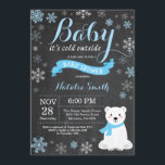 Baby Its Cold Outside Polar Bear Boy Baby Shower Invitation<br><div class="desc">Baby Its Cold Outside Polar Bear Winter Boy Baby Shower Invitation. Boy Baby Shower Invitation. Winter Holiday Baby Shower Invite. Blue and White Snowflakes. Snowman and Chalkboard Background. For further customization,  please click the "Customize it" button and use our design tool to modify this template.</div>