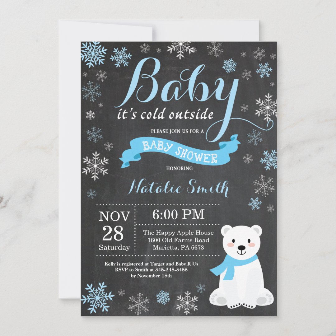 Baby Its Cold Outside Polar Bear Boy Baby Shower Invitation | Zazzle