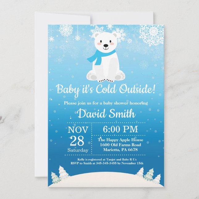 Baby its Cold Outside Polar Bear Boy Baby Shower Invitation (Front)