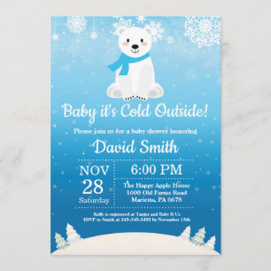 Baby its Cold Outside Polar Bear Boy Baby Shower Invitation