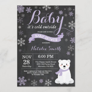 Baby Its Cold Outside Polar Bear Girl Baby Shower Invitation