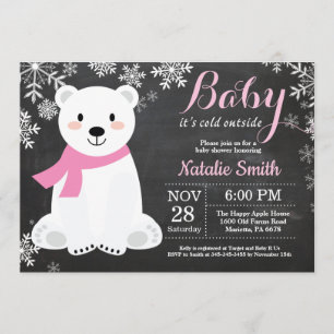 Baby its Cold Outside Polar Bear Girl Baby Shower Invitation