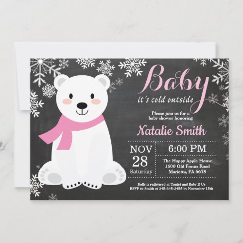 Baby its Cold Outside Polar Bear Girl Baby Shower Invitation