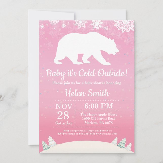 Baby its Cold Outside Polar Bear Girl Baby Shower Invitation (Front)