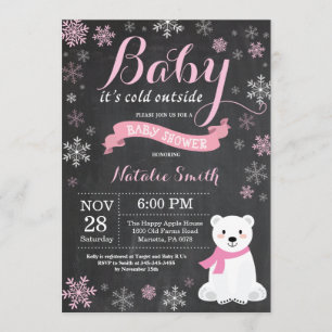 Baby Its Cold Outside Polar Bear Girl Baby Shower Invitation
