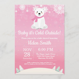Baby its Cold Outside Polar Bear Girl Baby Shower Invitation