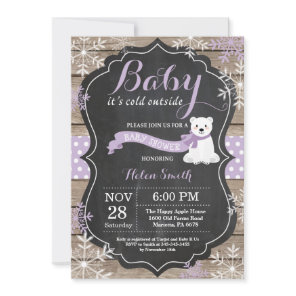 Baby its Cold Outside Polar Bear Girl Baby Shower Invitation